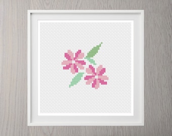 フランスアンティークஐ⋆*可愛い❤︎ピンク花柄手刺繍クロス３枚セットஐ⋆* ピンクの花柄クロスステッチ図案｜初心者向け簡単図案（デジタル
