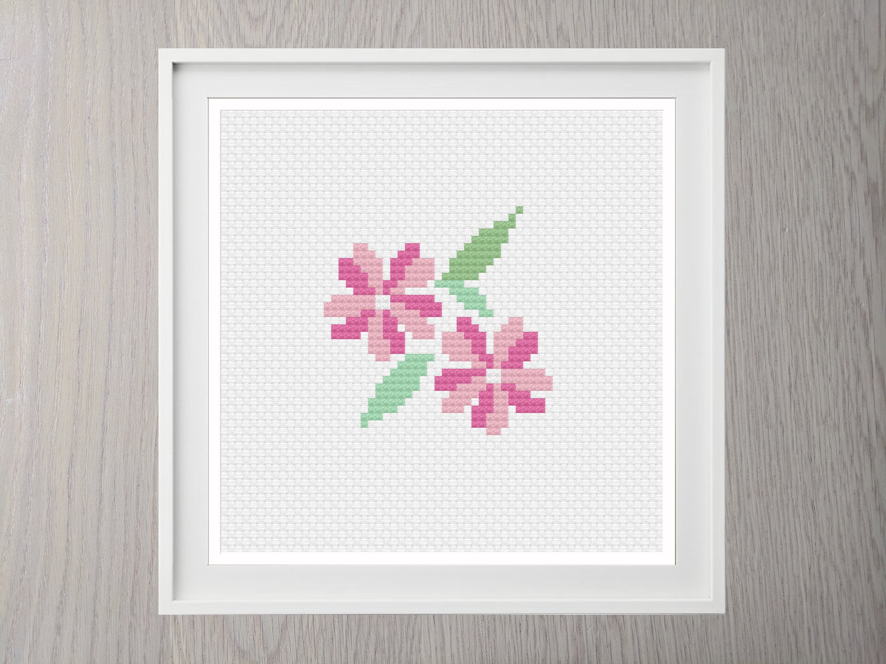 Cross Stitch pattern mini pink Primrose flower bouquet with blue butterfly,  just 80x80 stitches by Vivsters, PDF easy counted chart 331