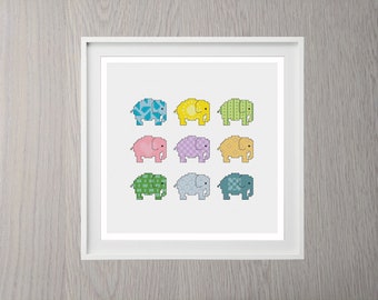 Mini Elephants Cross Stitch Pattern, Easy Animal Design (Digital Download)