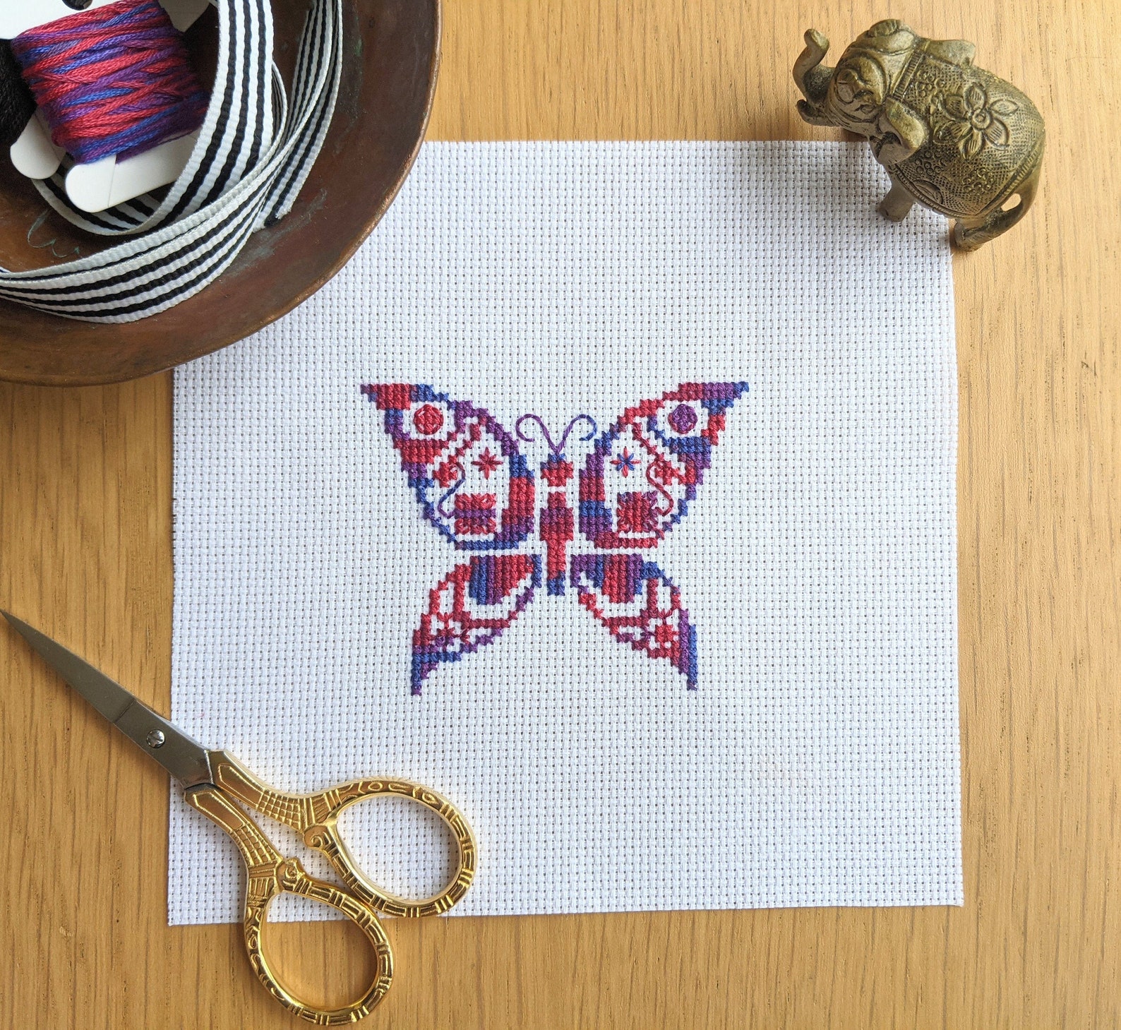 Butterfly Cross Stitch Pattern With Variegated Floss Small Etsy