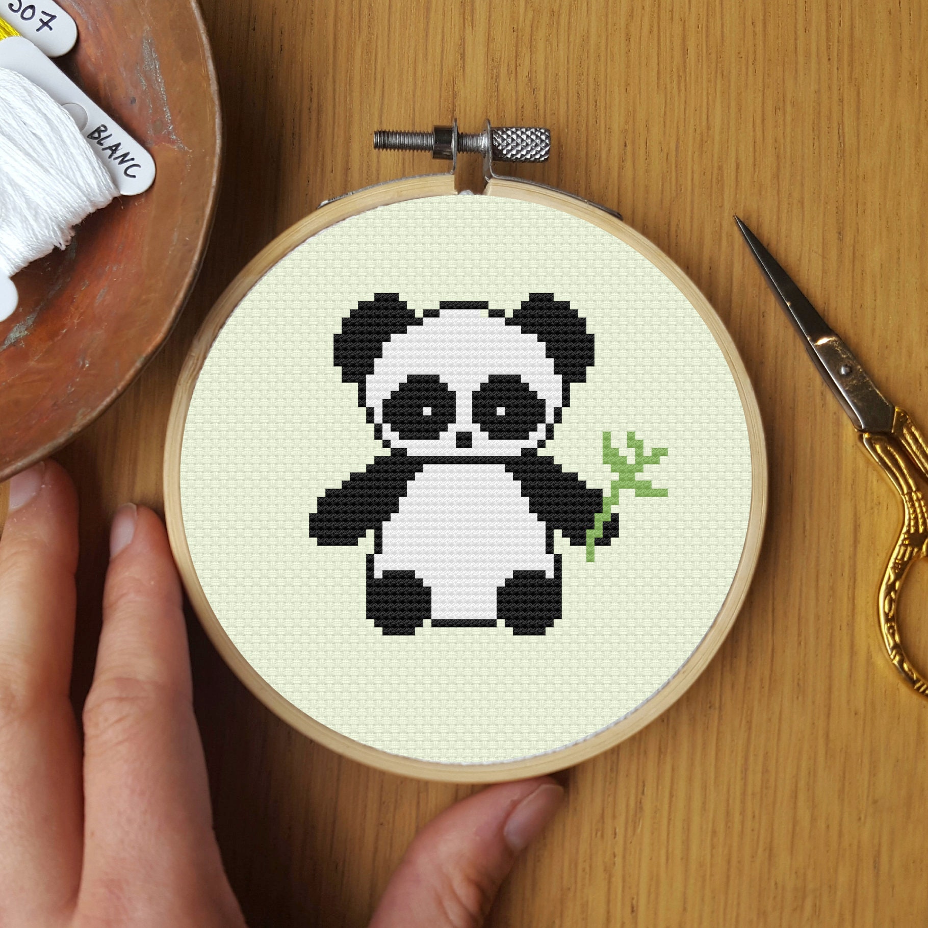 Cute cross stitch kit Baby Panda - Beginners embroidery with counted pattern