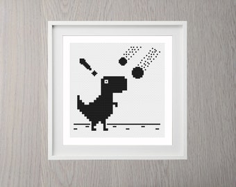 T Rex Cross Stitch Pattern, Instant Download, gaming, nerdy, modern, dinosaur, simple, beginner