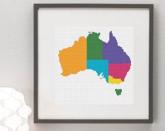 Australia Map Cross Stitch Pattern, Instant Download, geography, modern