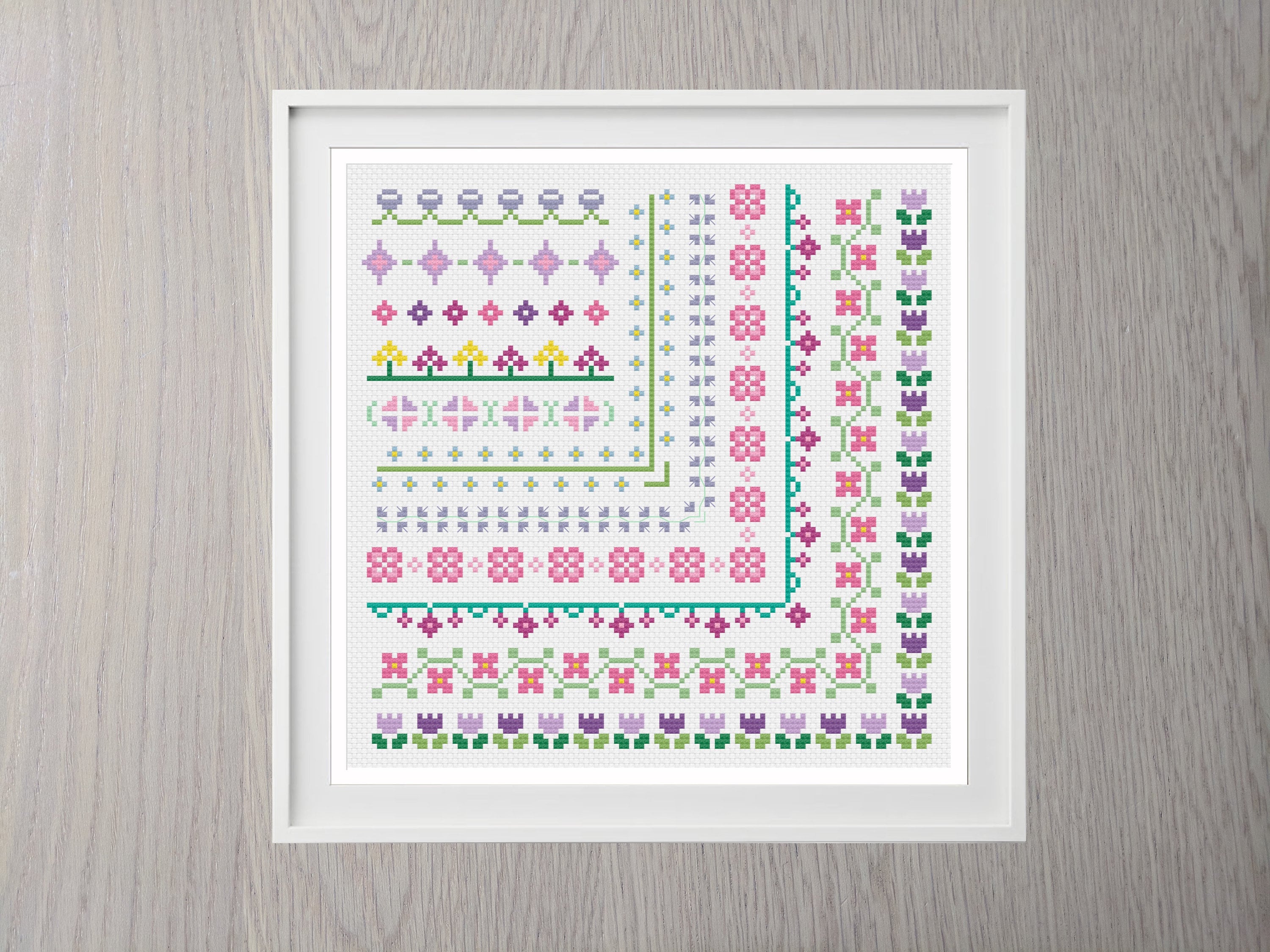 Flower Frame Cross Stitch Pattern, Border Cross Stitch Pattern 