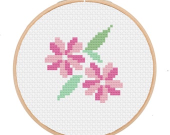 フランスアンティークஐ⋆*可愛い❤︎ピンク花柄手刺繍クロス３枚セットஐ⋆* ピンクの花柄クロスステッチ図案｜初心者向け簡単図案（デジタル