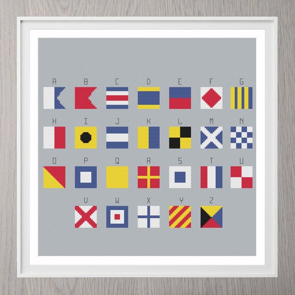 Nautical Flag Alphabet Cross Stitch Pattern PDF | Maritime Flags | Nautical Cross Stitch