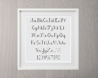 Small Cursive Cross Stitch Alphabet Letters With Numbers and Punctuation Cross Stitch Pattern | Cross Stitch Font