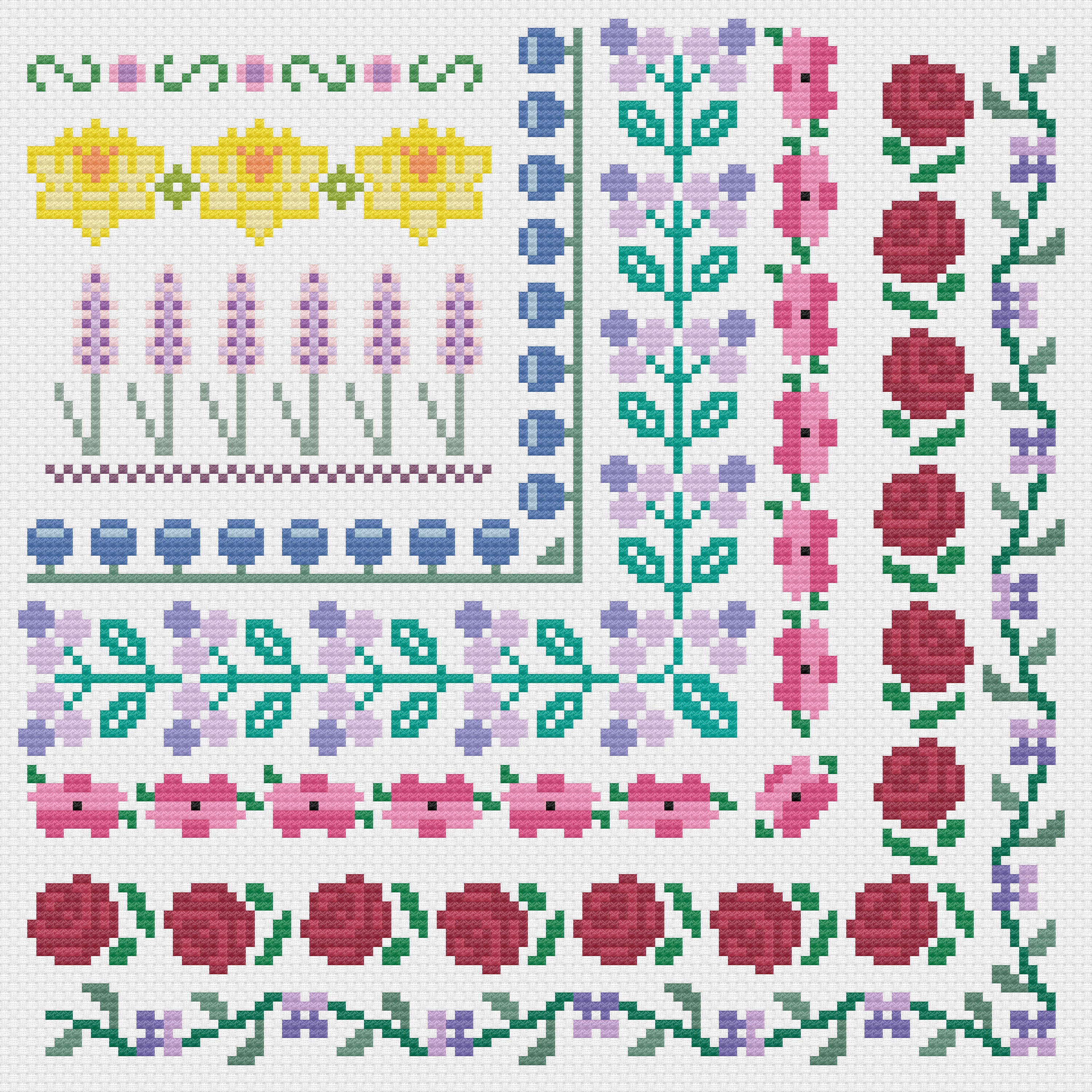 Flower Frame Cross Stitch Pattern, Border Cross Stitch Pattern
