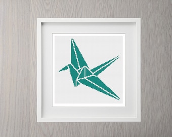 Origami Crane Cross Stitch Patroon, direct downloaden, eenvoudig, Japans, modern