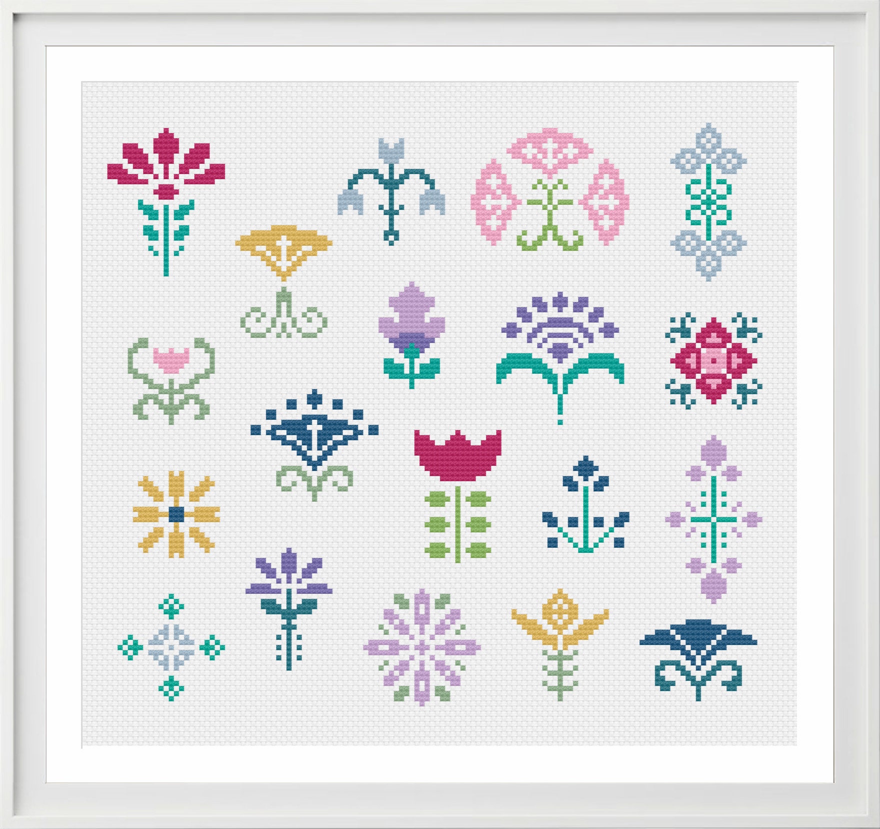 Art Nouveau Flowers Cross Stitch Pattern Art Deco Flower Motifs