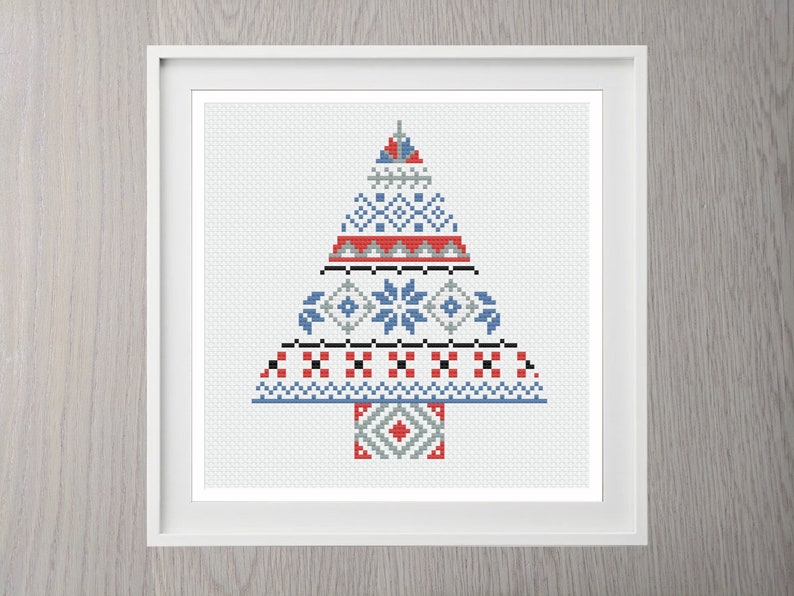 Scandi Christmas Tree Cross Stitch Pattern | Modern | Nordic | Instant Download | Scandinavian | Simple | Beginner | Decoration image 1