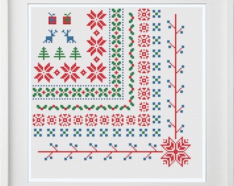クリスマスボーダークロスステッチパターン｜フェスティブサンプラー