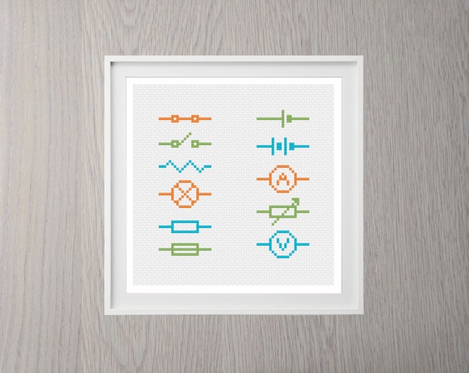 Circuit Symbols Science Cross Stitch Pattern | Digital Download
