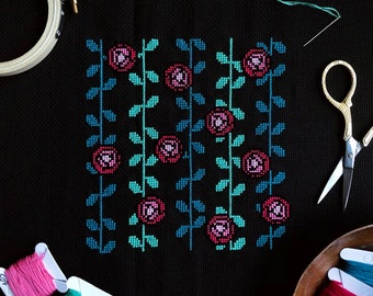 Glasgow Roses Cross Stitch Pattern PDF | Charles Rennie Mackintosh | Mackintosh Rose | Art Deco Cross Stitch