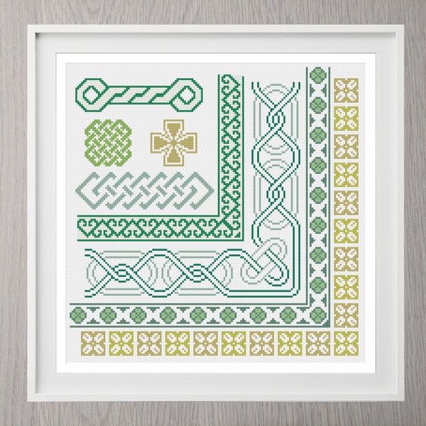 Cross Stitch Borders Pattern Celtic Border | celtic knots | Instant Download | modern | irish | geometric | green | simple | sampler