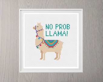 No Probllama Cross Stitch Pattern, llama, Instant Download, cute, kids, mini, beginner, simple, modern, nursery, animal, sewing