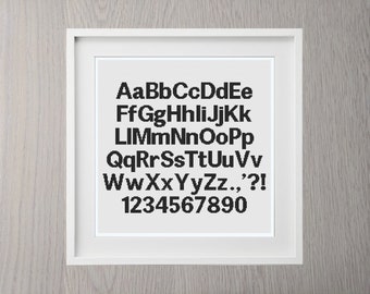 Cross Stitch Alphabet Pattern With Punctuation and Numbers Cross Stitch Pattern PDF - Cross Stitch Letters - Bold Cross Stitch Font