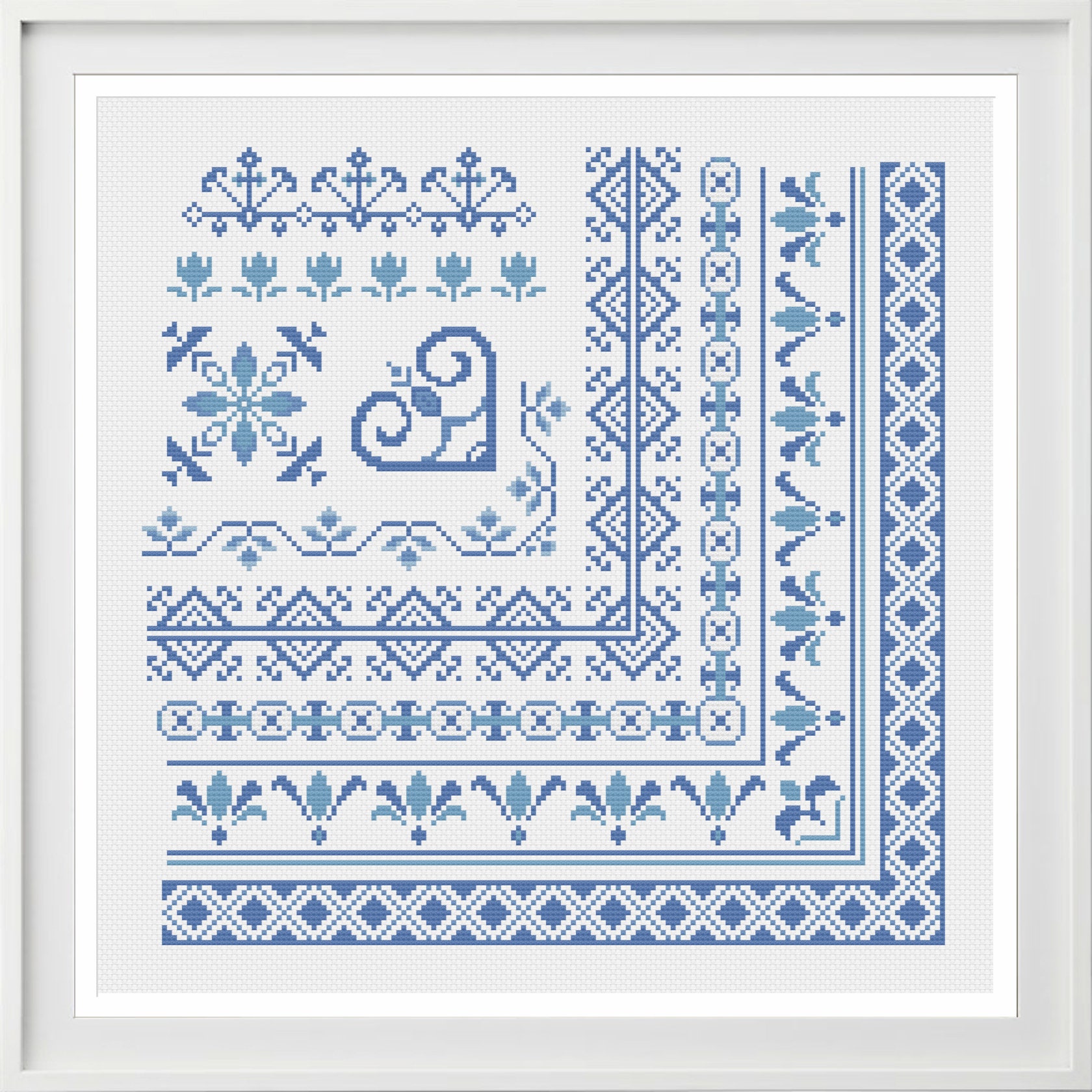 Cross Stitch Borders Pattern Delft | Digital Download Sampler