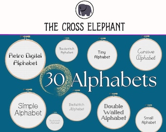 30 Cross Stitch Alphabet Patterns and Backstitch Alphabets | Cross Stitch Letters | Small Cross Stitch Font | Cross Stitch Pattern PDF