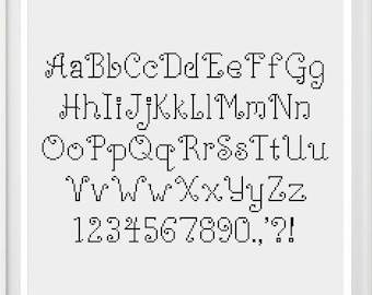曲線的なクロスステッチのアルファベット、数字、句読点のパターン
