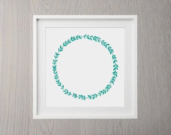 Cross Stitch Pattern Border Wreath of Leaves, Instant Download, Modern, Simple, Large, wedding, minimal, borders, frame, round