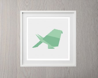Origami Parrot Cross Stitch Pattern, Instant Download, Simple, Modern, Japanese, Bird, Beginner, Geometric