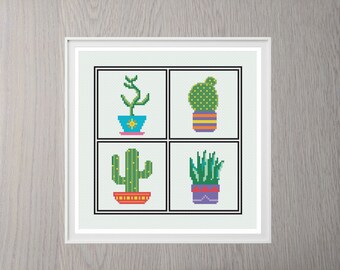 Cacti Cross Stitch Pattern | Cactus Cross Stitch | Pot Plants Cross Stitch Pattern