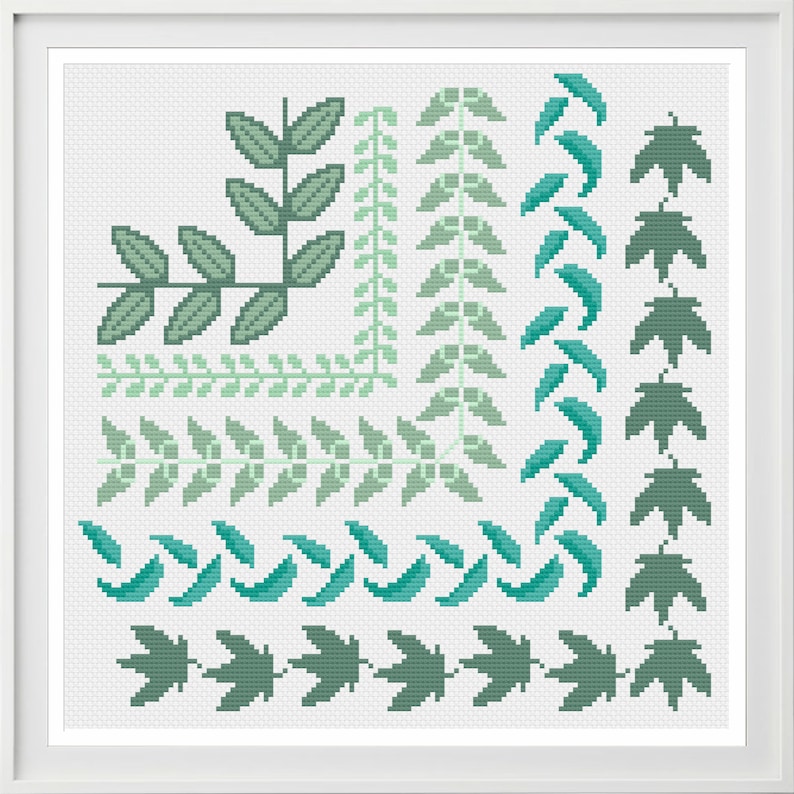 Cross Stitch Borders Pattern Leaves Leaf Modern Instant Etsy España