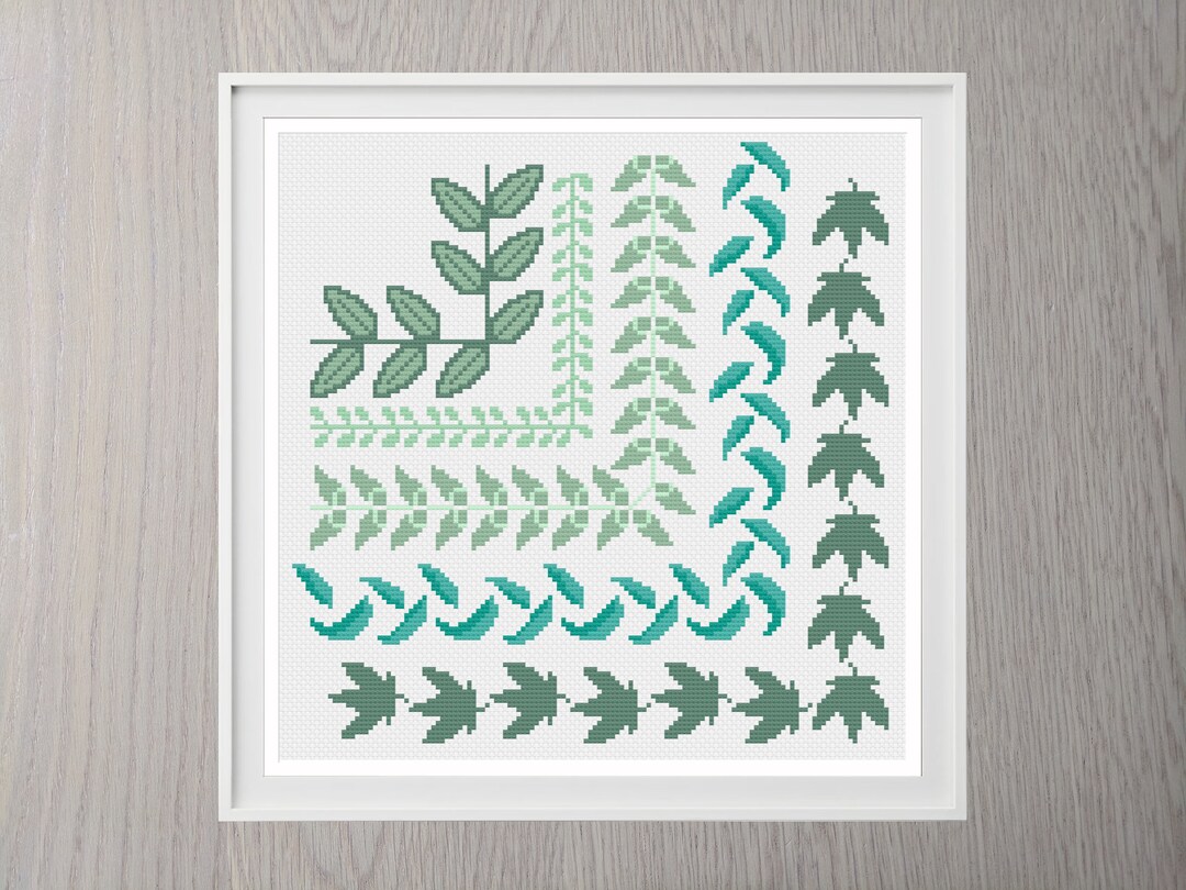 Cross Stitch Borders Pattern Leaves Leaf Modern Instant Download Etsy