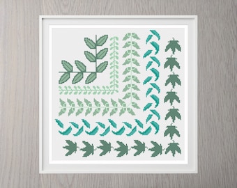 Cross Stitch Borders Pattern Leaves Leaf Modern | Instant Download