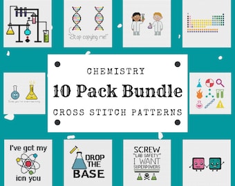 10 Pack Chemistry Cross Stitch Patterns | Science Cross Stitch | Nerd Cross Stitch