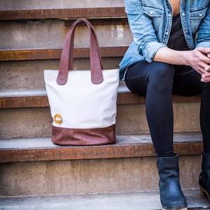 Canvas Tote Bag with Zipper: Vegan Leather Laptop Bag