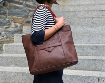 vegan leather tote bag, laptop bag women, teacher tote bag - the BOROUGH