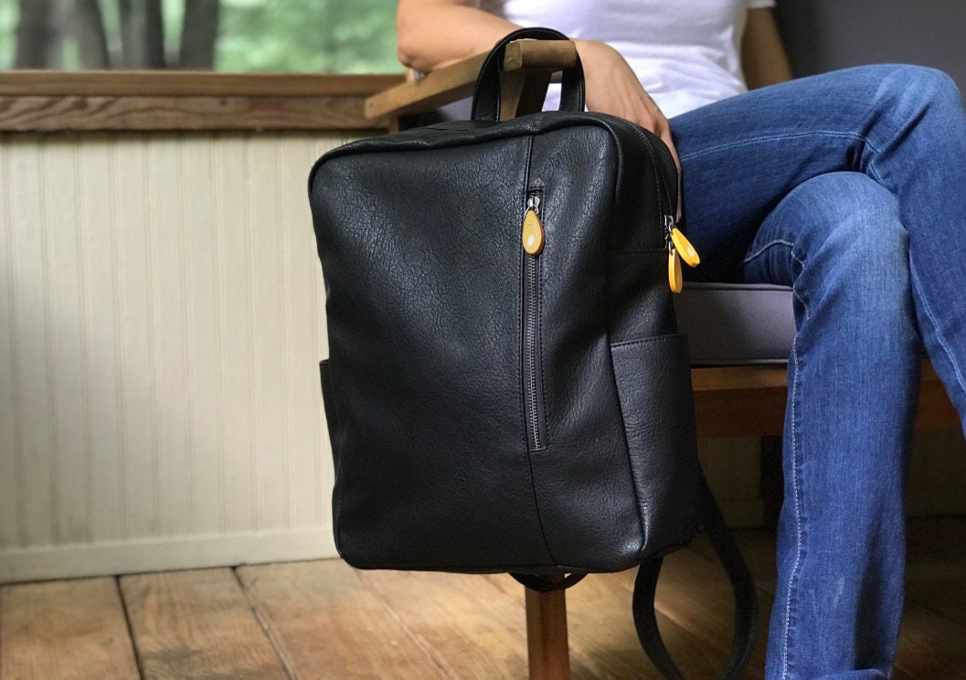 Backpack Purse With 2 Water Bottle Pockets Vegan Leather Bag Etsy