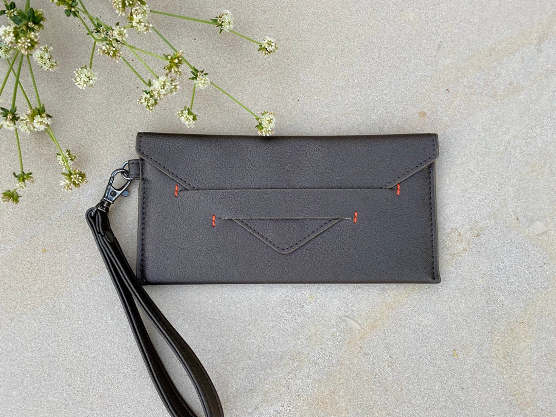 Envelope Clutch Wallet - Handmade Leaf Leather Purse with Coin Pouch