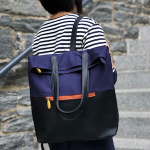 canvas backpack, luggage sleeve backpack, backpack purse, laptop tote GREENPOINT 7 colors Navy/Black