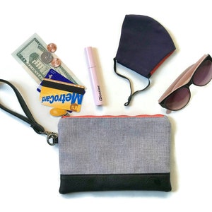 wristlet wallet, phone clutch & passport wallet the GOWANUS in tweed and black image 10