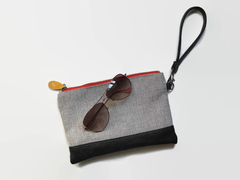 wristlet wallet, phone clutch & passport wallet the GOWANUS in tweed and black image 7