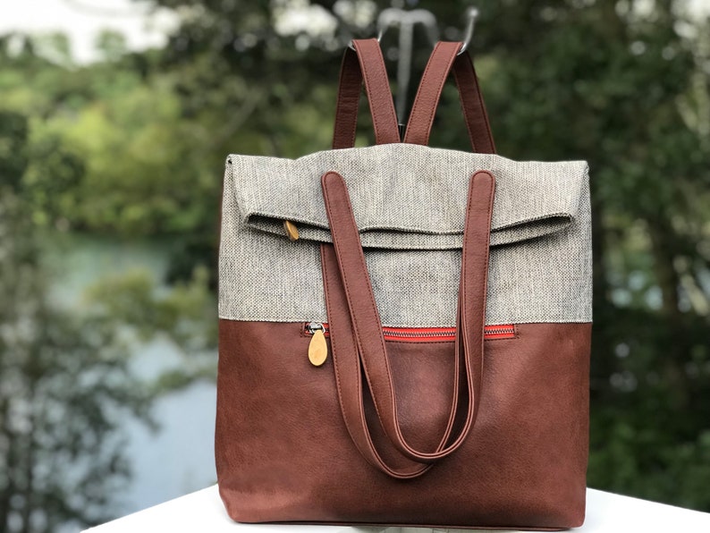 convertible backpack purse, travel bag with suitcase sleeve, laptop tote backpack, gift for moms GREENPOINT laptop backpack Brown Tweed/Espresso