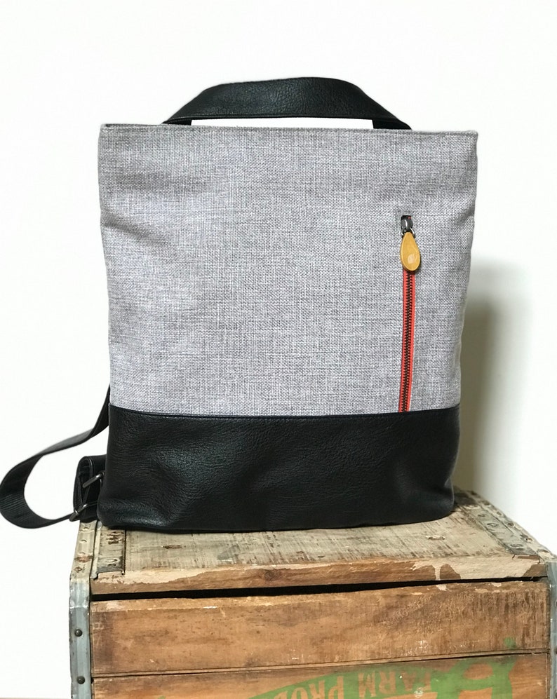 convertible backpack tote & crossbody travel bag, gift for mom the 3 in 1 ROCKAWAY tote backpack crossbody Gray Tweed/Black