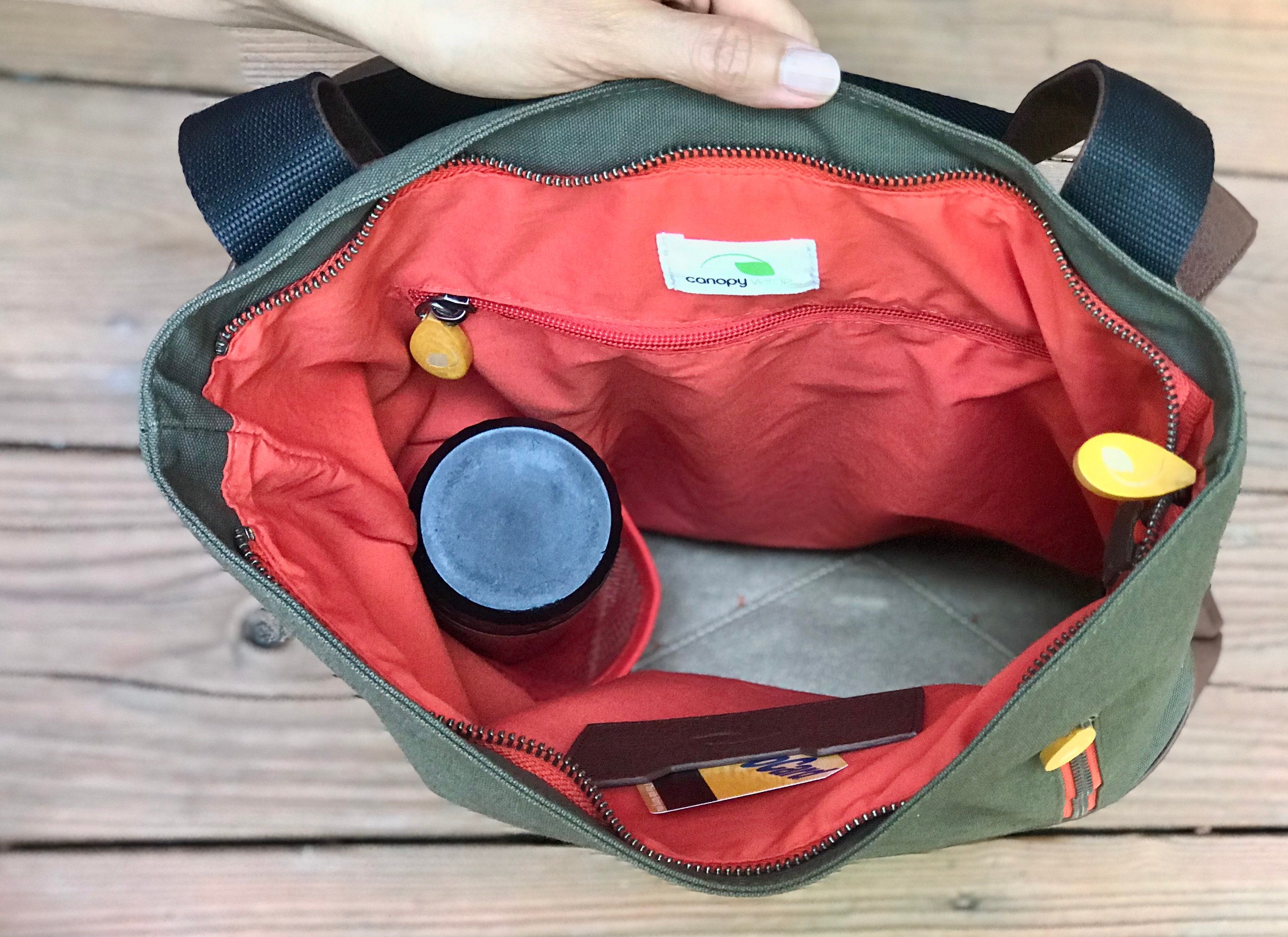 Convertible Vegan Backpack Tote - Olive/Espresso CONVERTIBLE NYLON TOTE / BACKPACK DARK OLIVE – BEARPAW Shoes main image 3