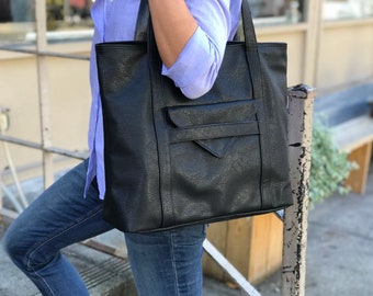 women's work bag, faux leather laptop tote, women's tote bag - the BOROUGH vegan purse