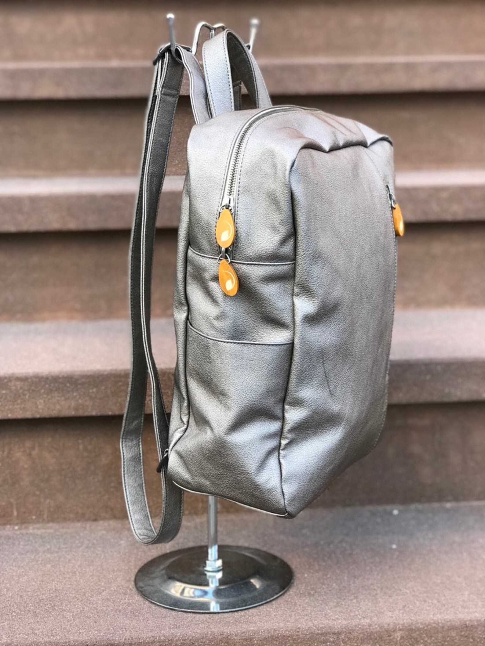 Backpack Purse With 2 Water Bottle Pockets Vegan Leather Bag Etsy