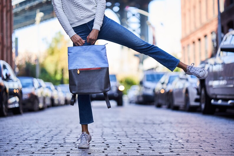 light blue laptop backpack for work or school, lightweight and compact bag