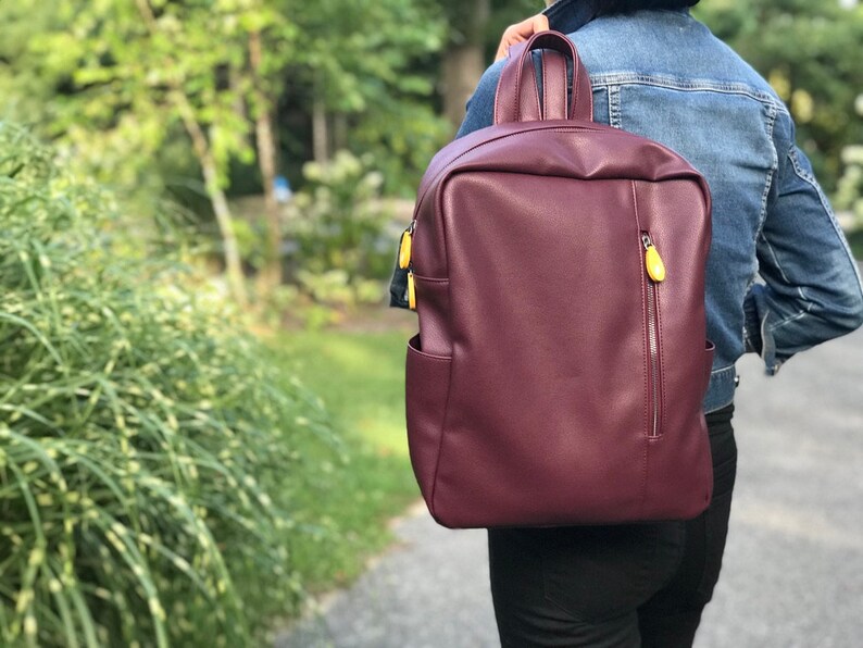 Backpack Purse With 2 Water Bottle Pockets Vegan Leather Bag Etsy