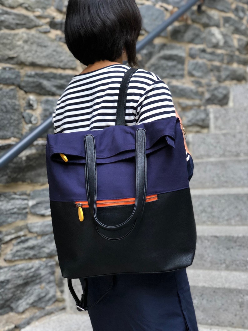 laptop backpack, teacher bag, minimalist backpack, convertible tote backpack the GREENPOINT backpack purse 7 colors Navy/Black