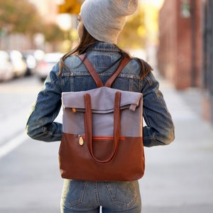 laptop backpack, teacher bag, minimalist backpack, convertible tote backpack the GREENPOINT backpack purse 7 colors Slate/Espresso