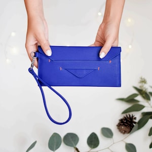 BESTSELLER women's wallet, cash envelope wallet, wristlet wallet, birthday gift the DELANCEY in 3 colors Royal Blue