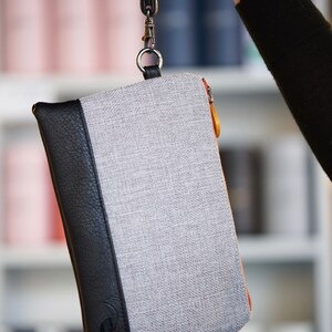 wristlet wallet, phone clutch & passport wallet the GOWANUS in tweed and black image 3