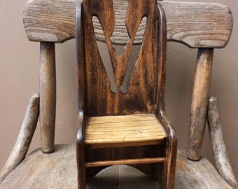 Vintage Wooden Doll Throne Chair-Small Throne-Wooden King's Throne-Doll Throne-Tiny Throne